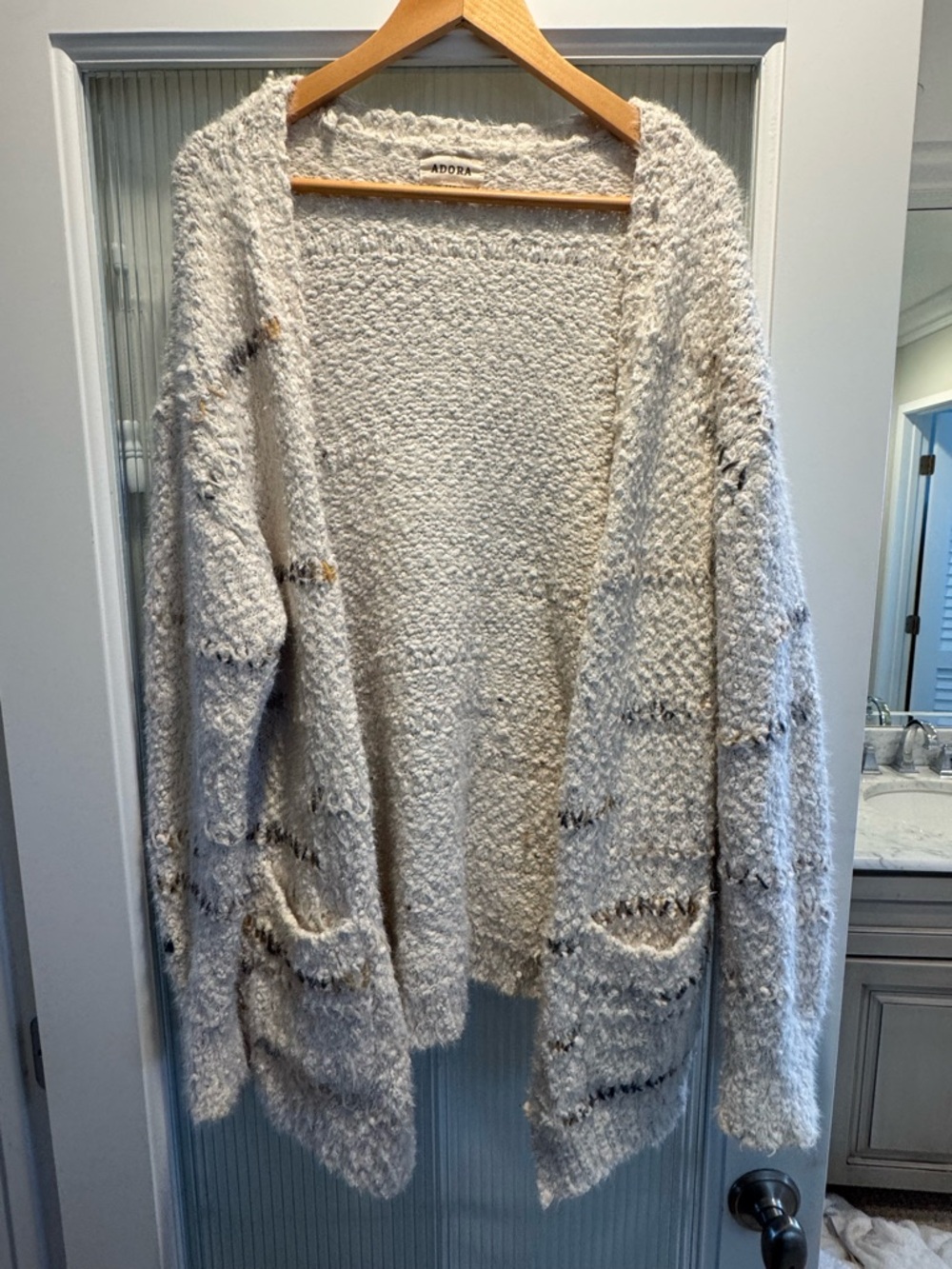 ADORA Ivory Bouclé Open-Front Cardigan with Subtle Accent Stitches